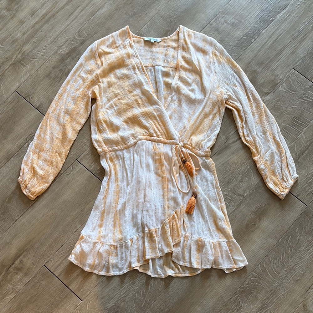 Blue Island Peach and White Textured Mini Dress Beach Coverup Size Small